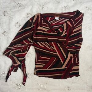 Vintage Y2K Made in USA Burgundy & Brown Geometric Asymmetrical Top – Tag Medium